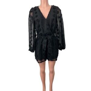 A. Calin flying tomato Black PomPom Belted Romper SIZE‎ MEDIUM